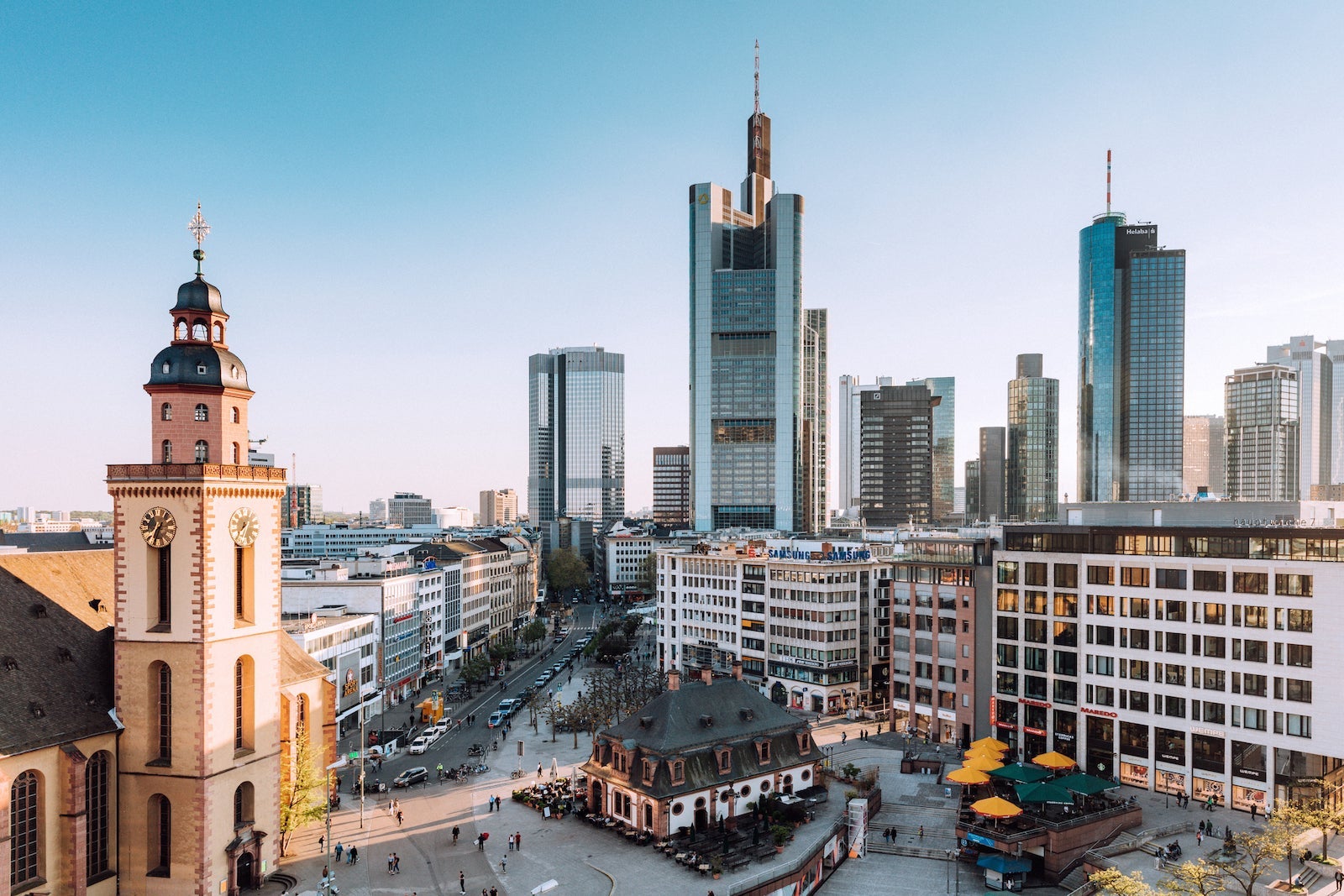 Frankfurt Skyline with St. Catherines Church, Hauptwache and financial district